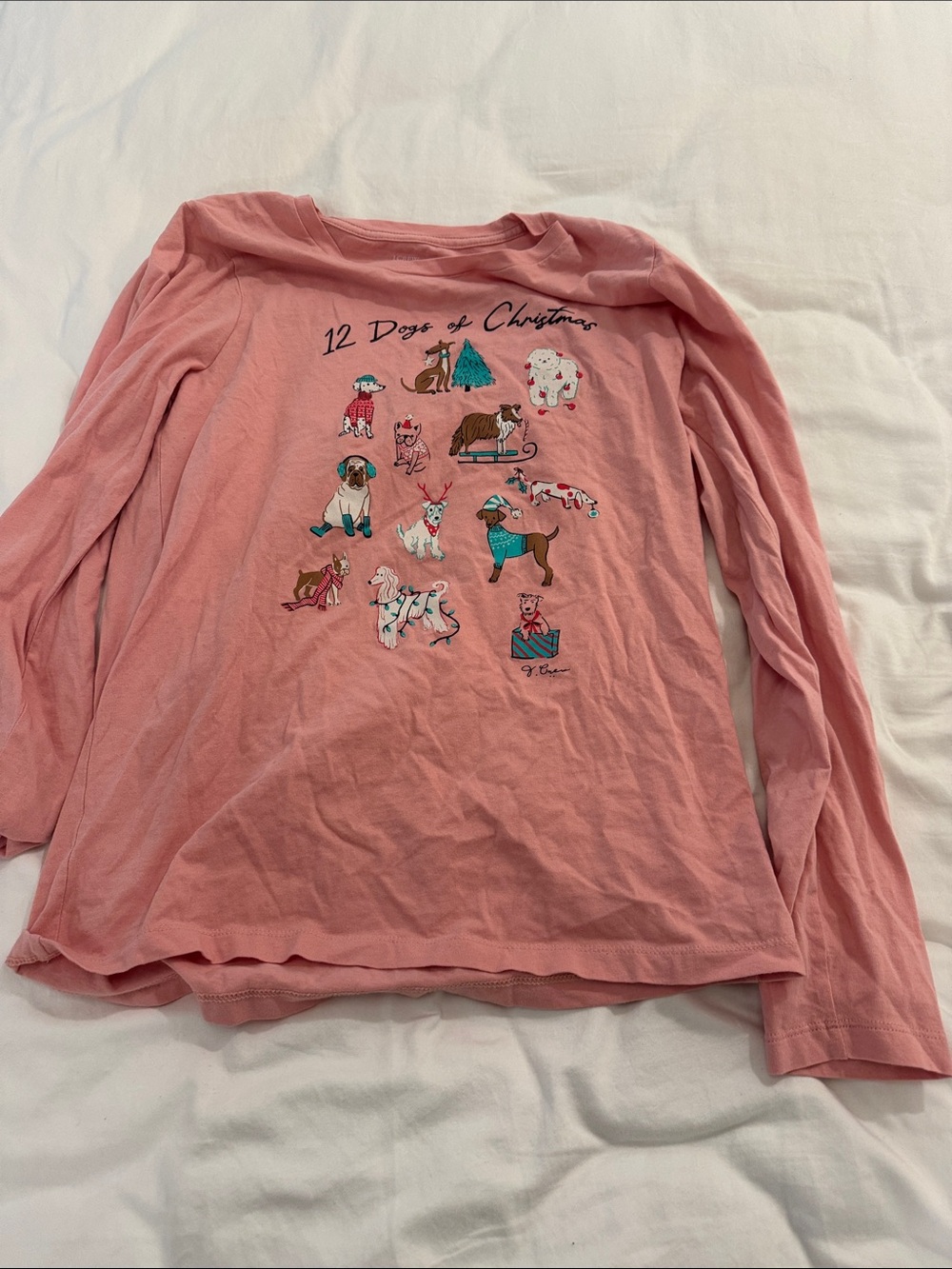 12 Dogs of Christmas Graphic Long Sleeve Tee - Pink